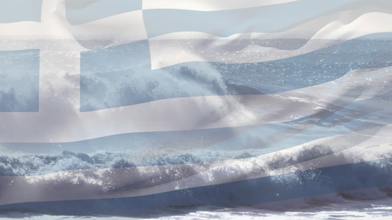 그리스의  ⁇ 발이 바다의 파도 위에서 날아다니는 애니메이션