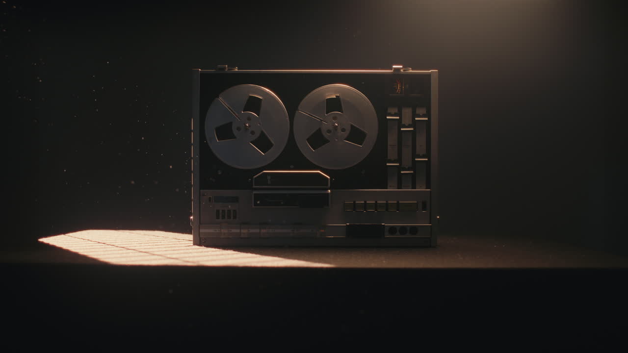 A vintage tape recorder in a blinking light