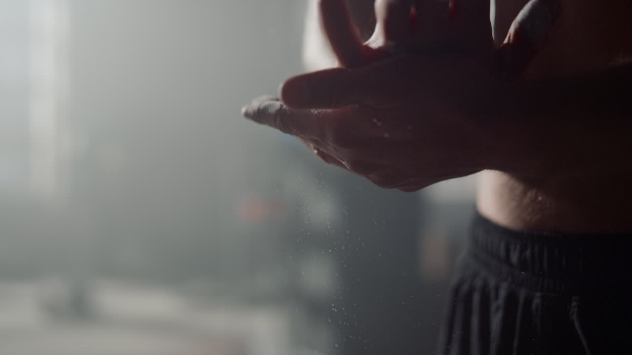 마그네 ⁇  으로 손 을  ⁇ 는 운동 선수. 탈크 파우더 를 사용하는 운동 선수