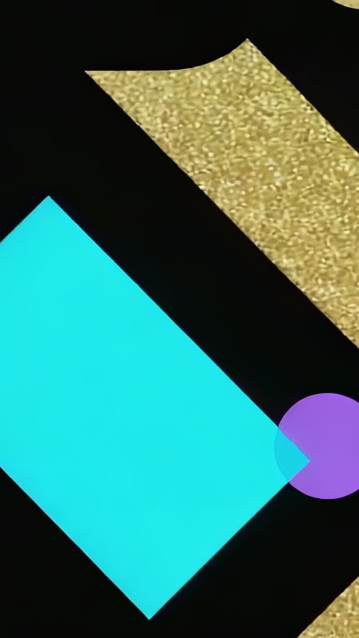 Vertical video: Animating shapes entering canvas, with teal rectangle, purple circle and gold bars