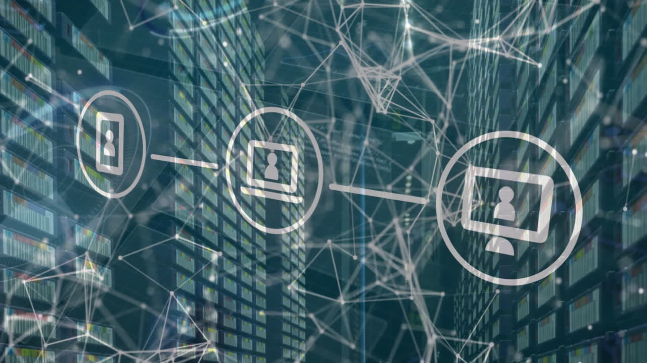 animación de la red de conexiones, procesamiento de datos a través de servidores informáticos