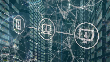 animation of network of connections, data processing over computer servers
