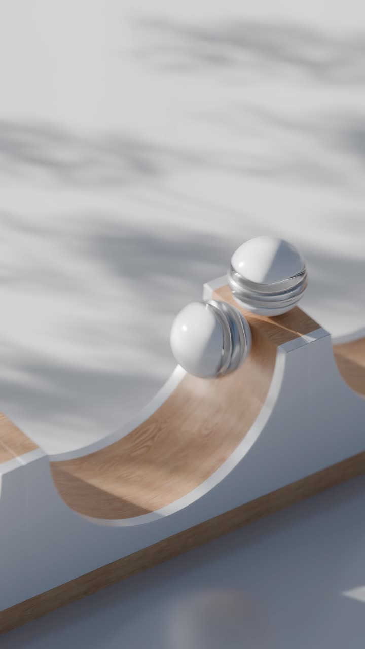 Modern Minimalist Still Life with White Balls on a Wooden Ramp
