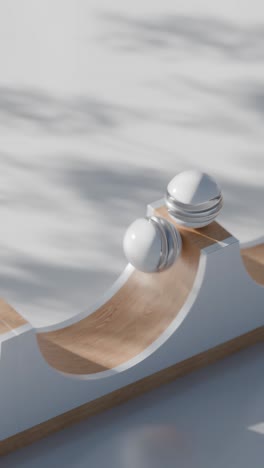 modern minimalist still life with white balls on a wooden ramp