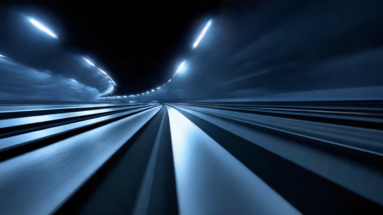 Dynamic Motion through a Futuristic Tunnel: A Captivating Journey of Light and Speed Captured in Two Mesmerizing Frames