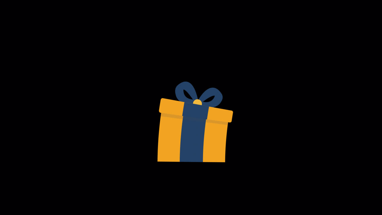 Animated Gift Box with Blue Ribbon Bouncing on Black Background