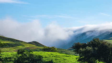 North-Pennines-Time-Lapse-Mist-Cloud-Waterfall-effect,-foot-of-High-Cup-Nick