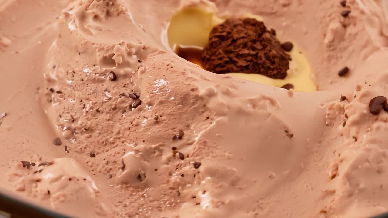 Closeup of Chocolate Ice Cream with Chocolate Chips and Hazelnut Chocolate
