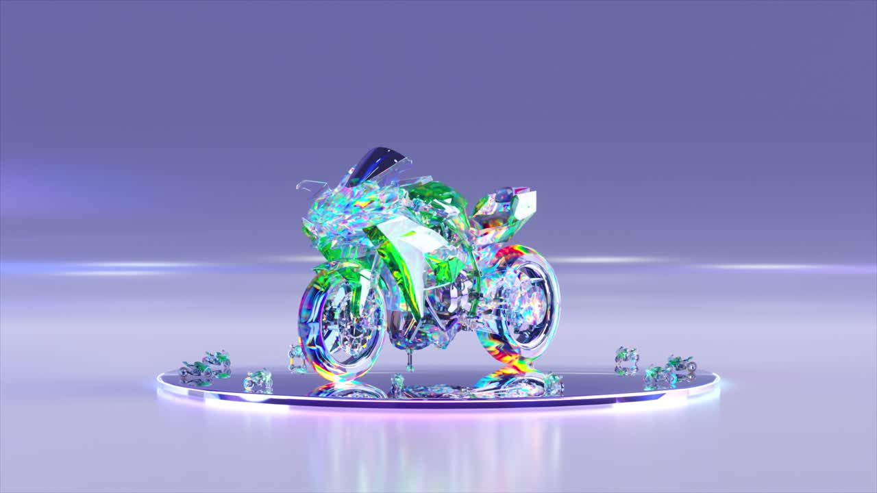 미래의 아이리데스 크리스탈 모터사이클 3d 렌더링