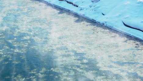 drift ice flowing down the snowy river