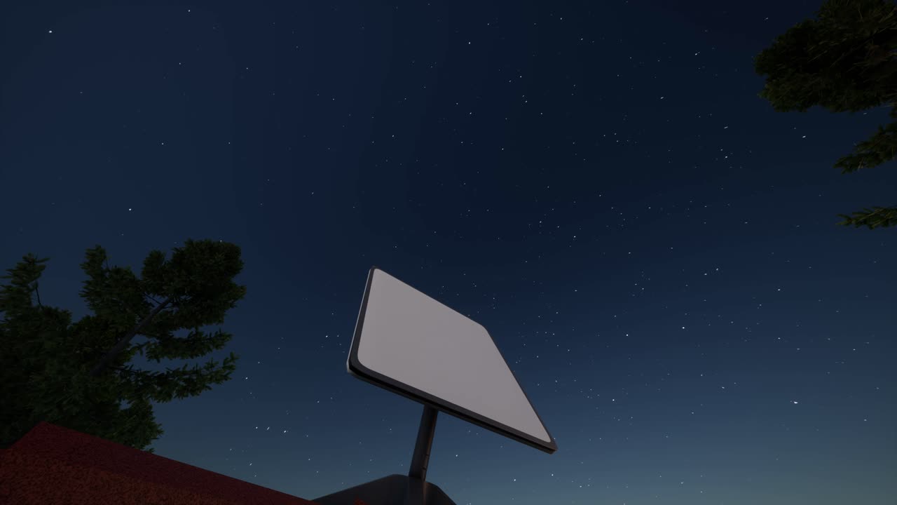 시골 집의 울타리에 위성 인터넷 수신기 접시의 3d 애니메이션.