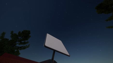 un tiro de animación en 3d de una antena receptora de internet por satélite en una valla de una casa rural.