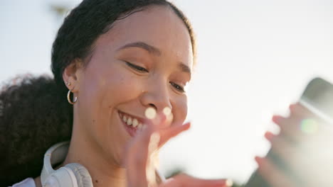 outdoor, exercise and woman with cellphone