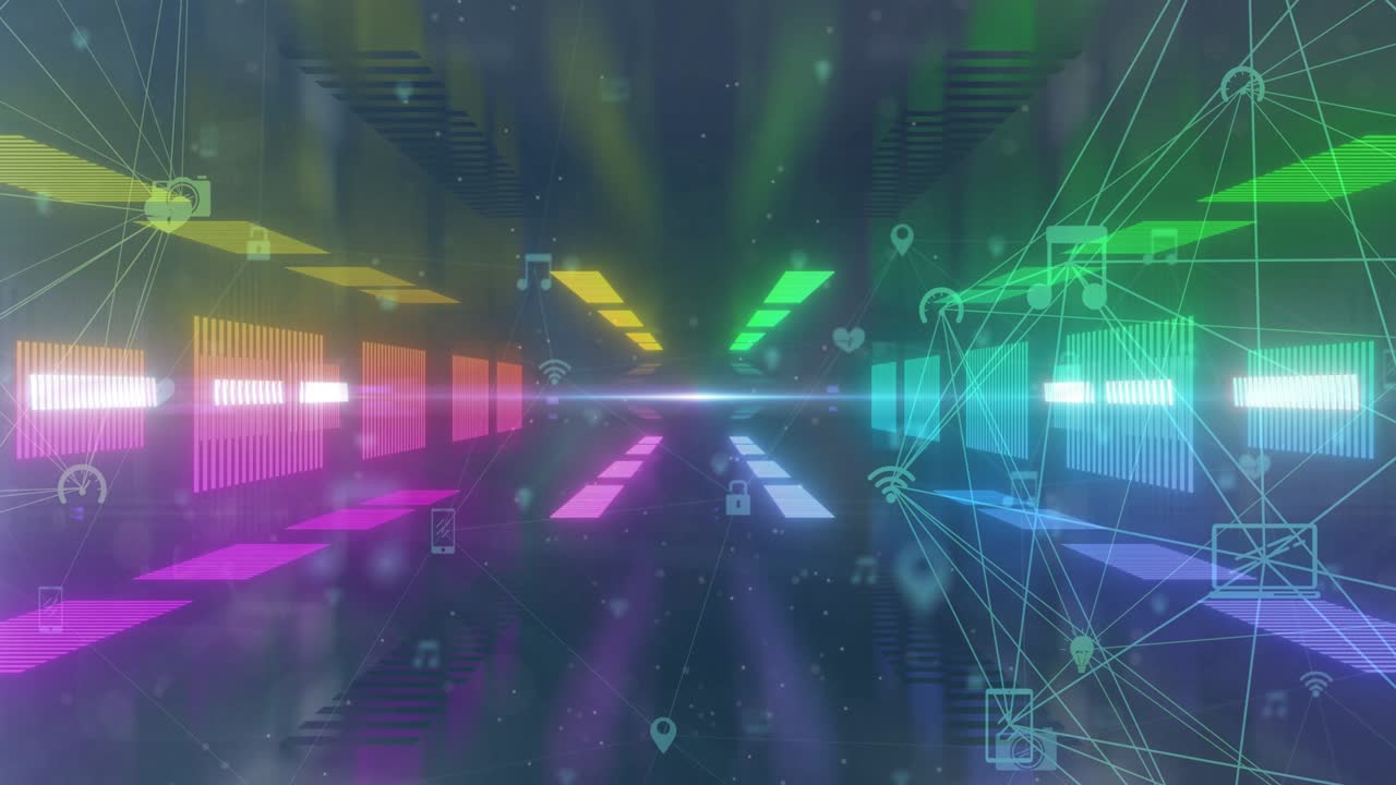 네온 터널 배경의 연결 네트워크의 애니메이션