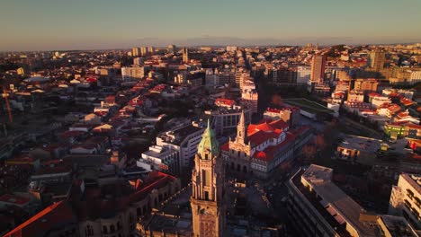 drone shot of câmara municipal do porto, porto's city hall located in the city center