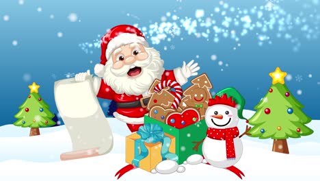 papá noel y el hombre de nieve celebran con regalos y alegría.