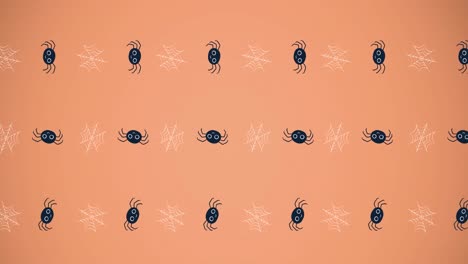 animation of spiders and webs on pink background