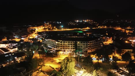 Drone-View-of-Kemer-City-of-Antalya,-Resort-Town-on-Mediterranean-Coast-of-Turkey