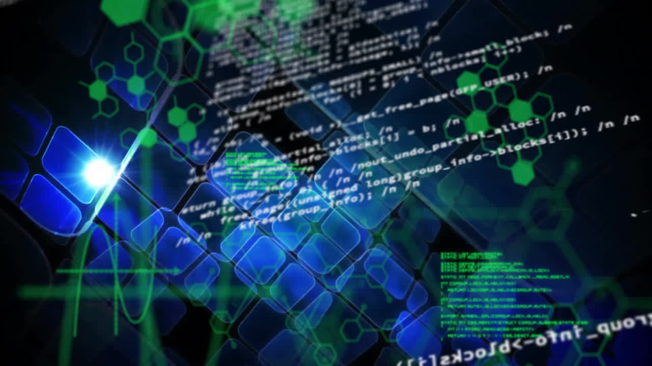 Animation of data processing and shapes over chemical formula