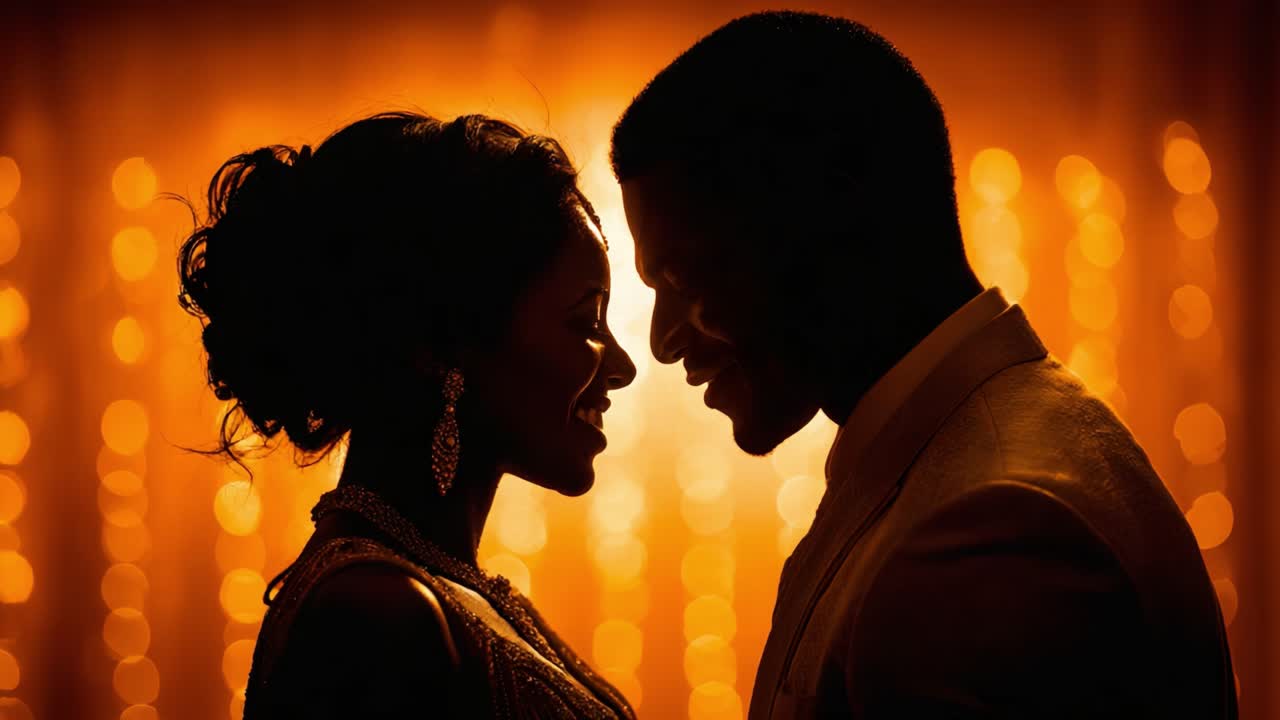 Capturing Love's Glow: A Romantic Silhouette of Two People Embracing Under a Warm Golden Background, Radiating Connection and Emotional Intimacy