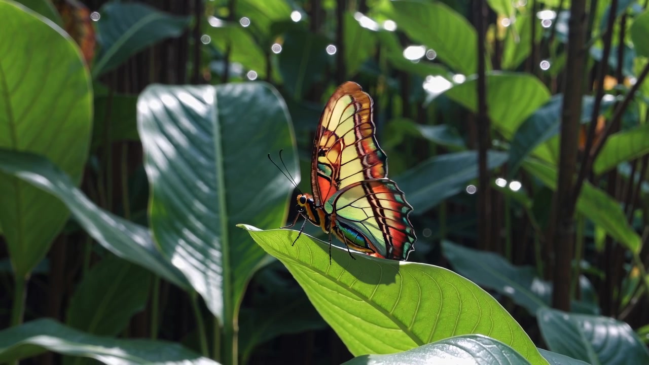 Vivace Farfalla Malachite che Riposa su una Foglia Verde