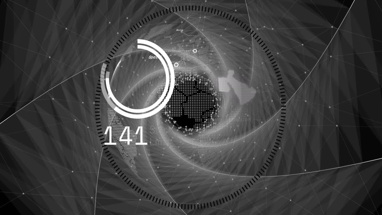 전 세계에 대한 범위 스캐닝과 데이터 처리 애니메이션