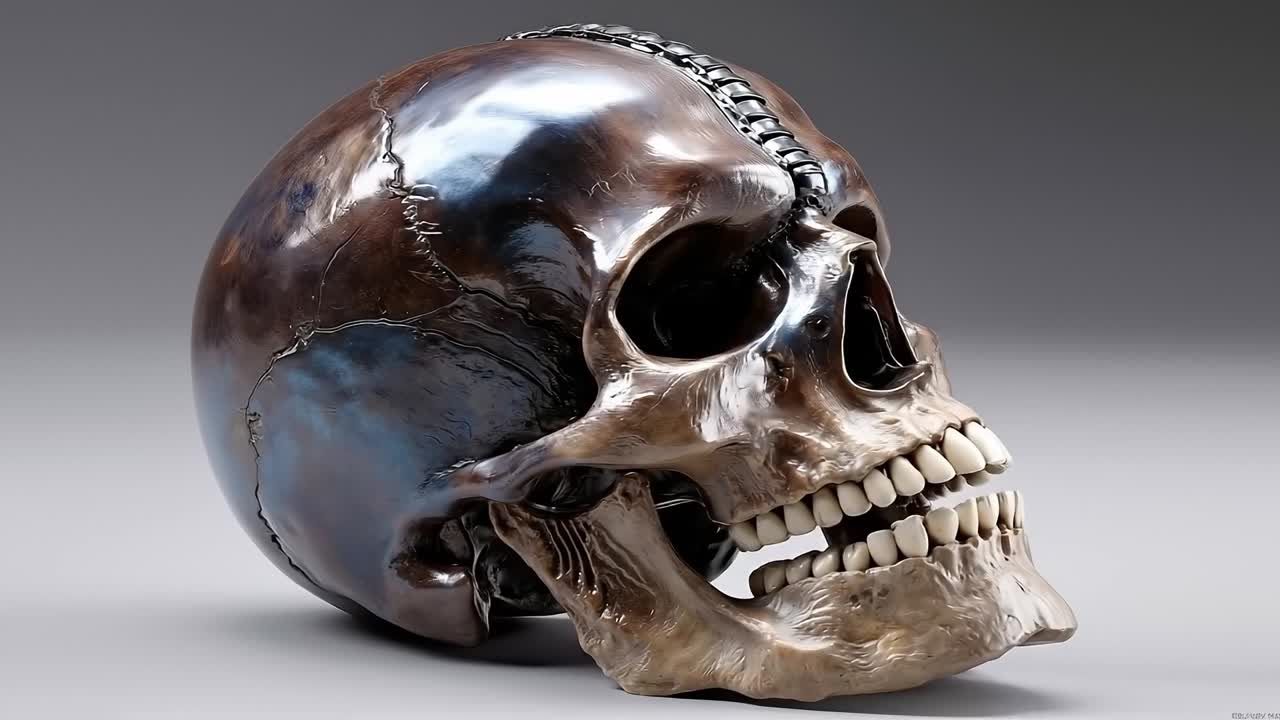 A human skull with a zipper on the side of it