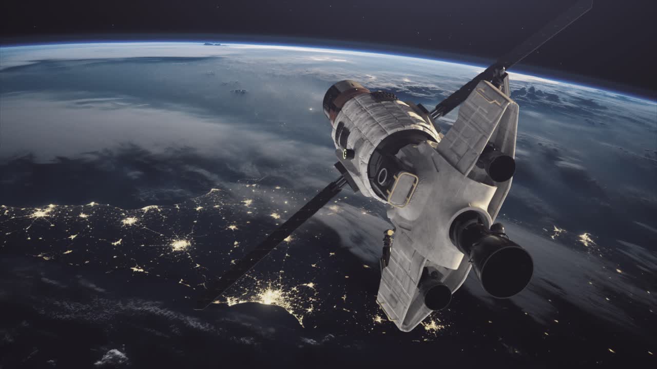 спутник, вращающийся вокруг земли ночью