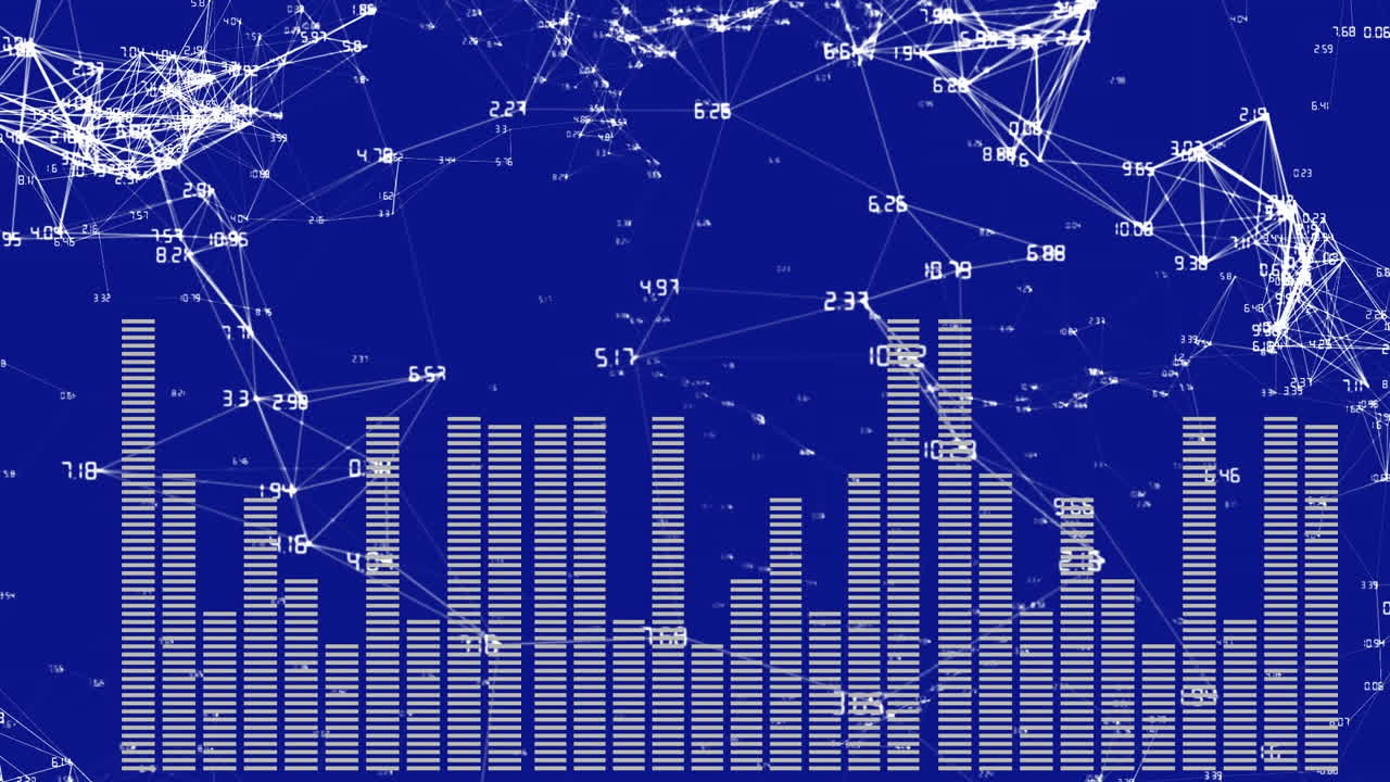 파란색 배경에서 금융 데이터 처리 및 연결의 애니메이션
