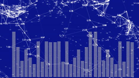 animation of financial data processing and connections over blue background