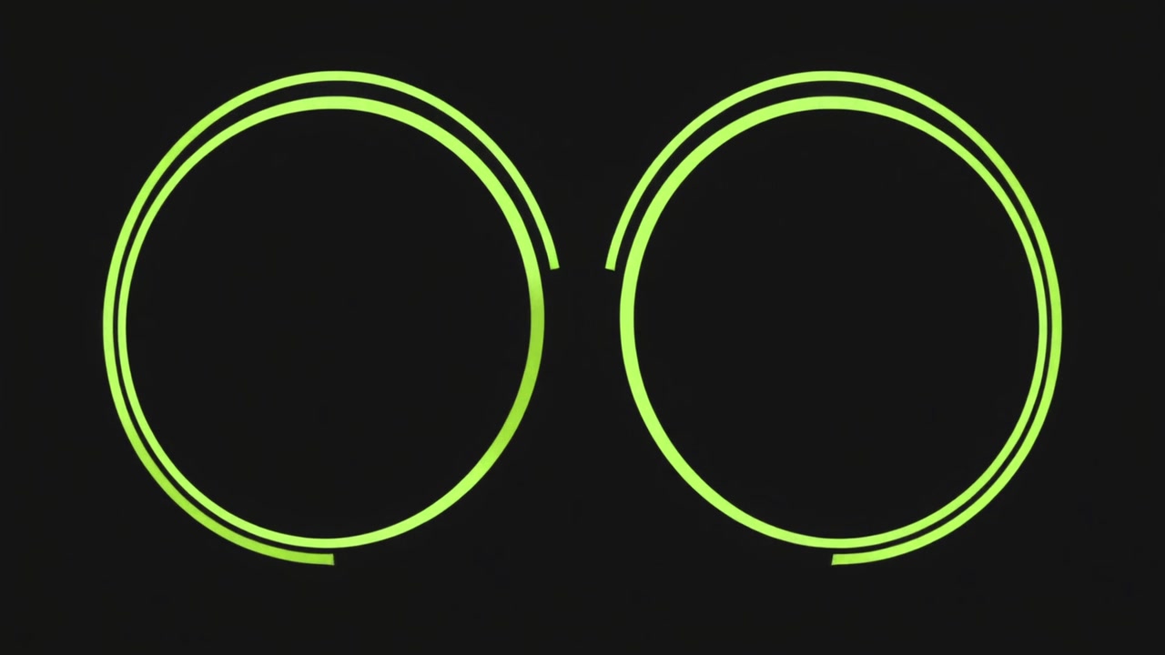 Animierte grüne Neonkreise bilden sich auf schwarzem Hintergrund.