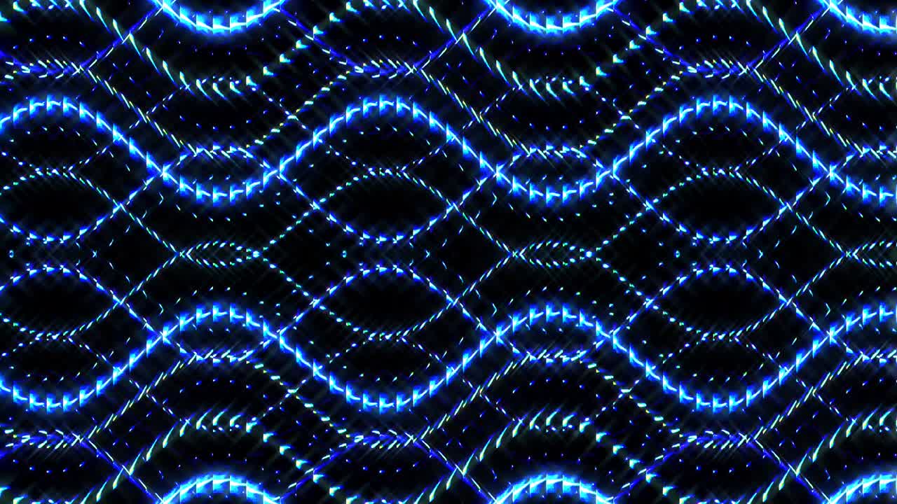 shining bright lines set blue wave motion, colorful, on black background