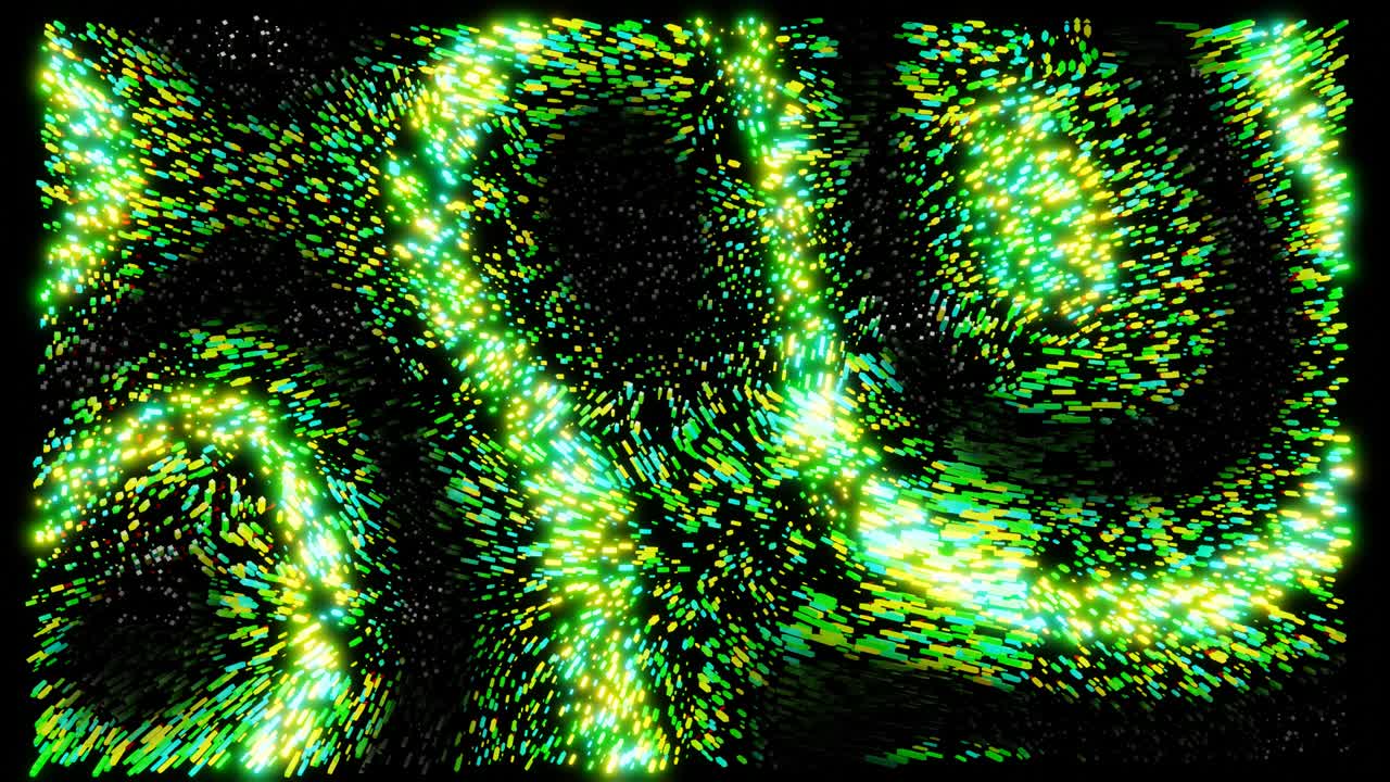 las ondas de color corren a lo largo de los bloques de brillo forman un hermoso patrón en la superficie ondulada como una guirnalda. 4k abstracto en bucle bg, palos de balanceo como coral. patrón de gradiente abstracto. movimiento de bucle vj