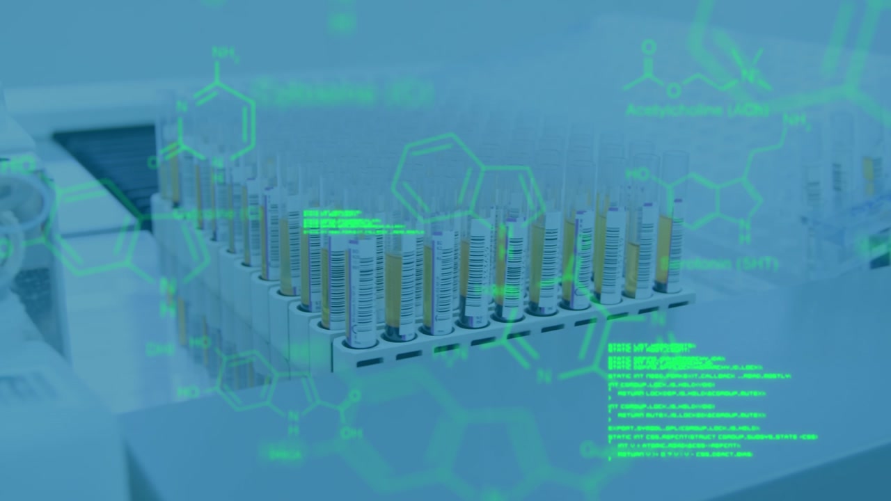 Animation of data processing over test tubes in lab