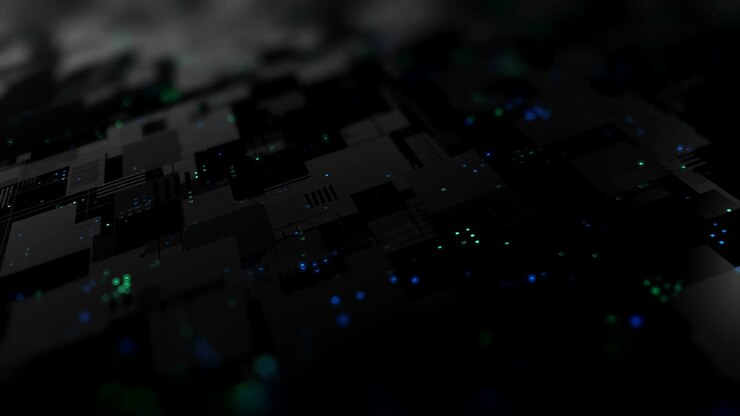 Abstract high tech digital technology background made of particles and metallic plates.
