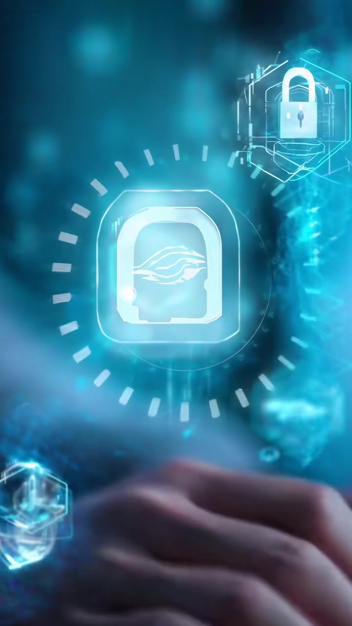 Professionista della cybersecurity che digita su laptop con interfaccia di sicurezza digitale
