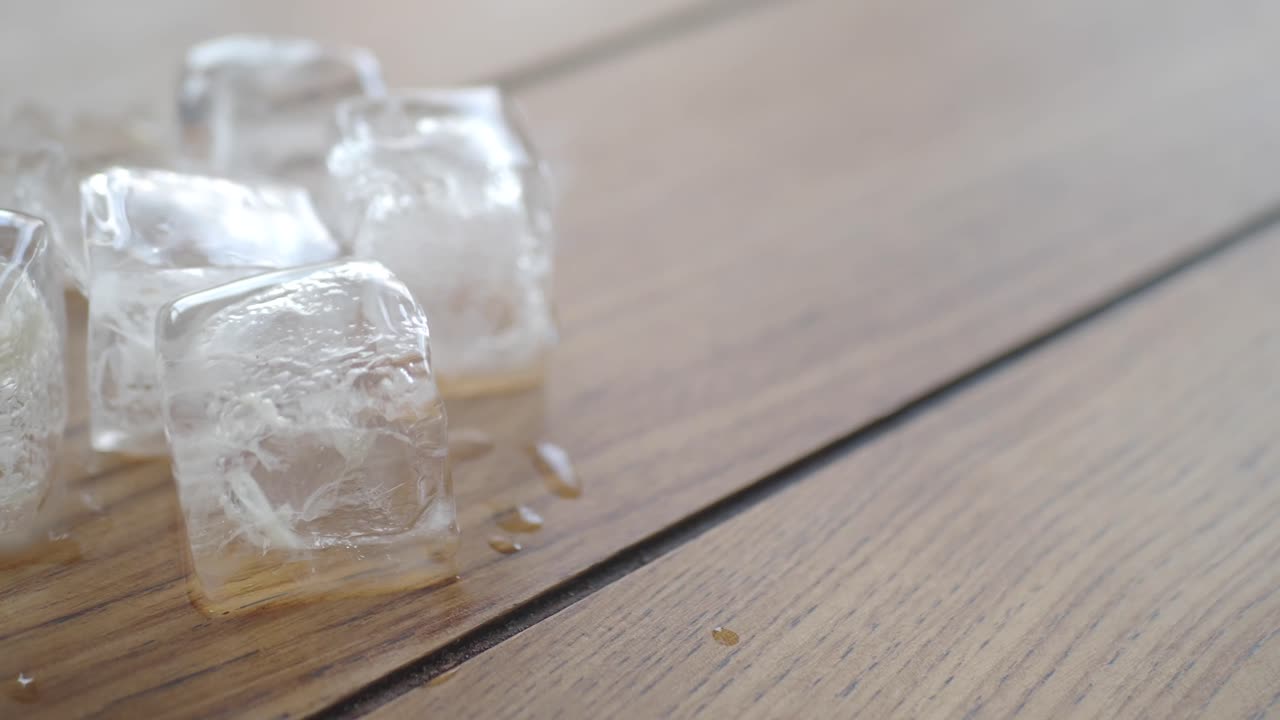 Ice Cubes on Wood