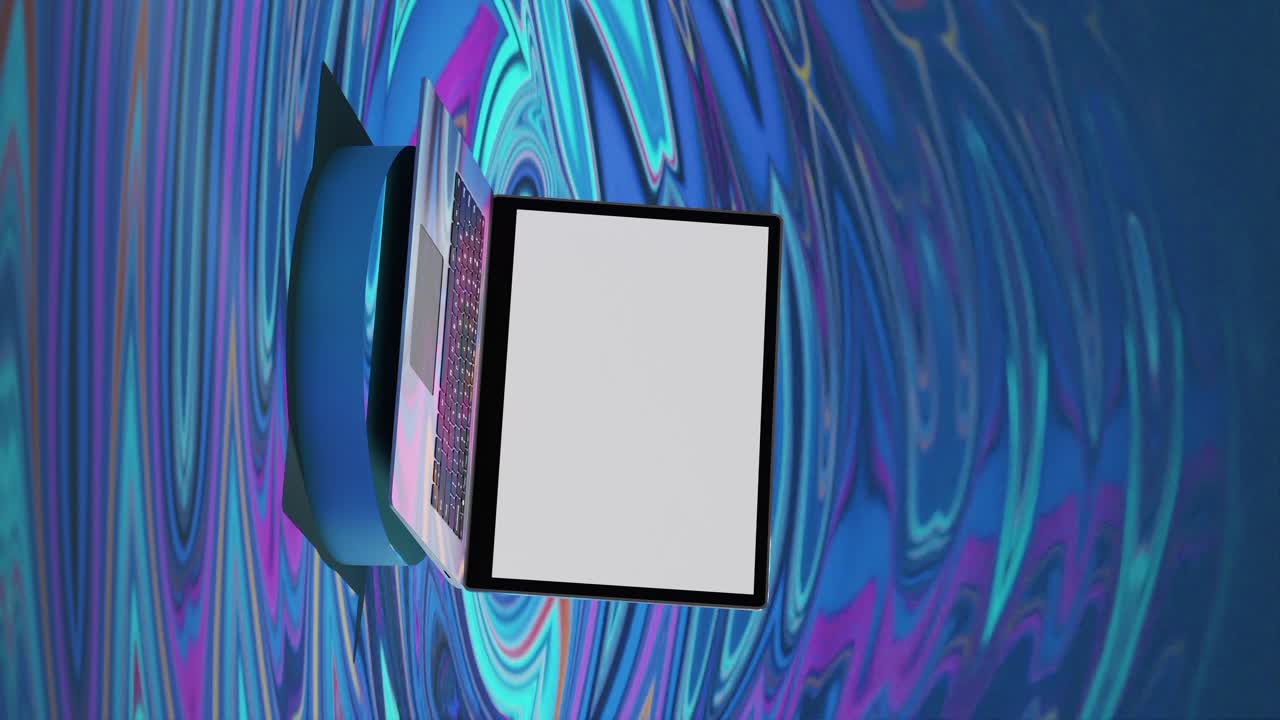 portátil vertical moderno con pantalla blanca en blanco exhibición de producto vitrina precio especial descuento animación de renderización 3d