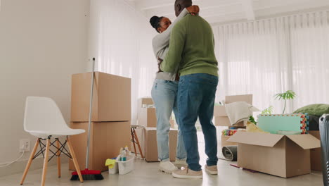 Moving-in,-happy-couple-and-celebrate-at-home