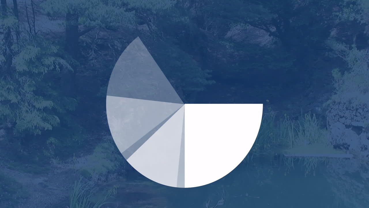 gráfico animado sobre un bosque sereno y un lago de fondo