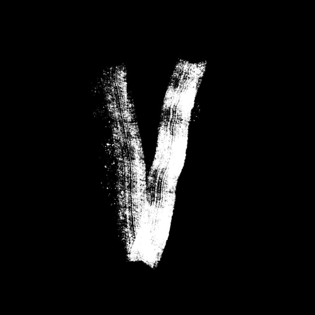 Animeret hvidt grunge-bogstav V på sort baggrund