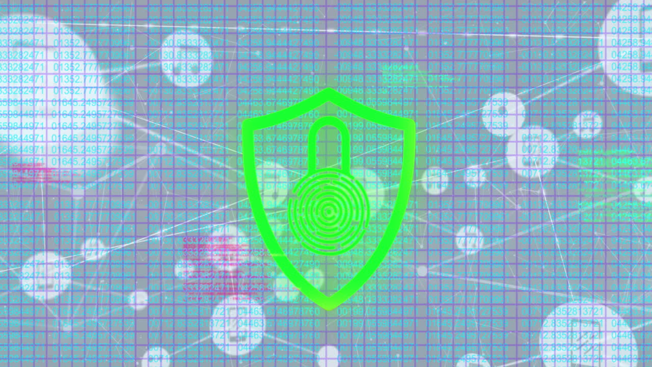 디지털 아이콘 네트워크와 데이터 처리를 통해 보안 락 아이콘의 애니메이션