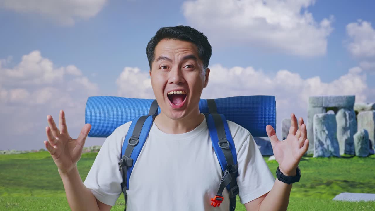 Excited Tourist at Stonehenge