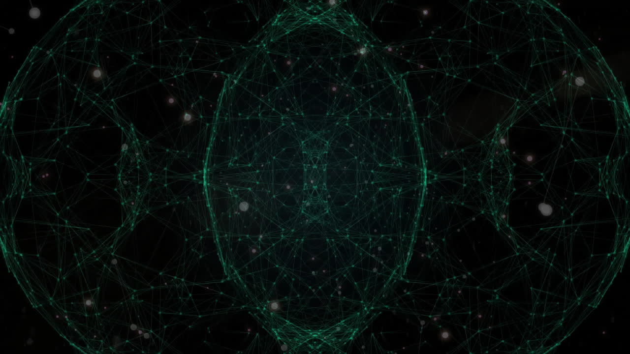 Glowing lines and particles forming abstract geometric network on dark background