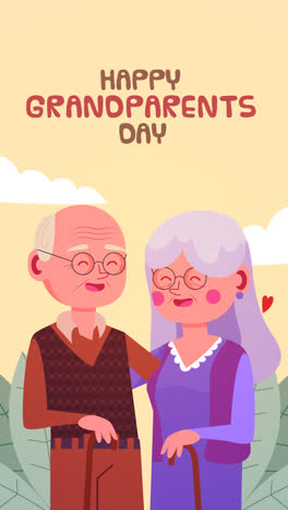 motion graphic of flat design grandparents holding each other