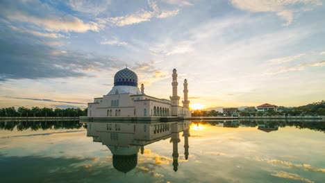 the kota kinabalu city mosque time lapse footage of dramatic sunrise