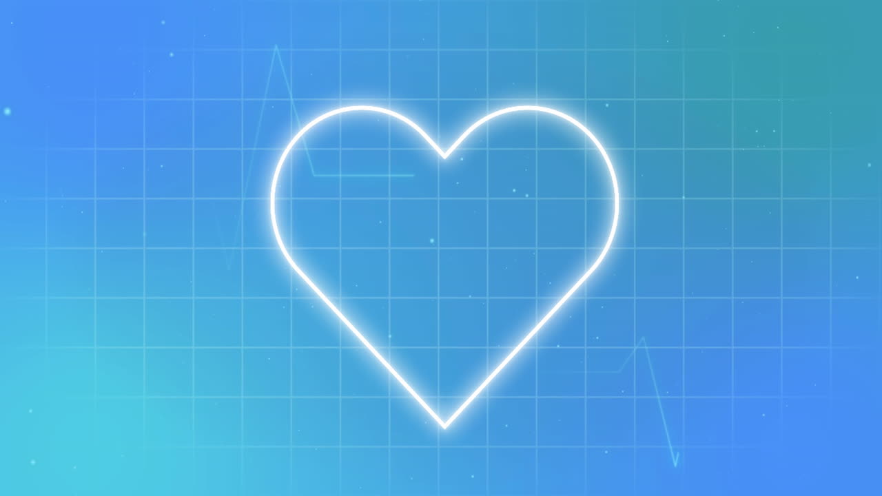 파란색 배경에 심장을 가진 심장 촬영기의 애니메이션