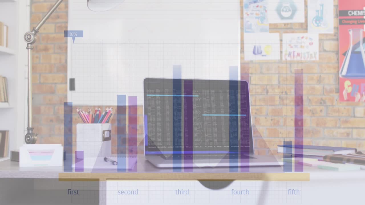 노트북으로 금융 데이터 처리의 애니메이션