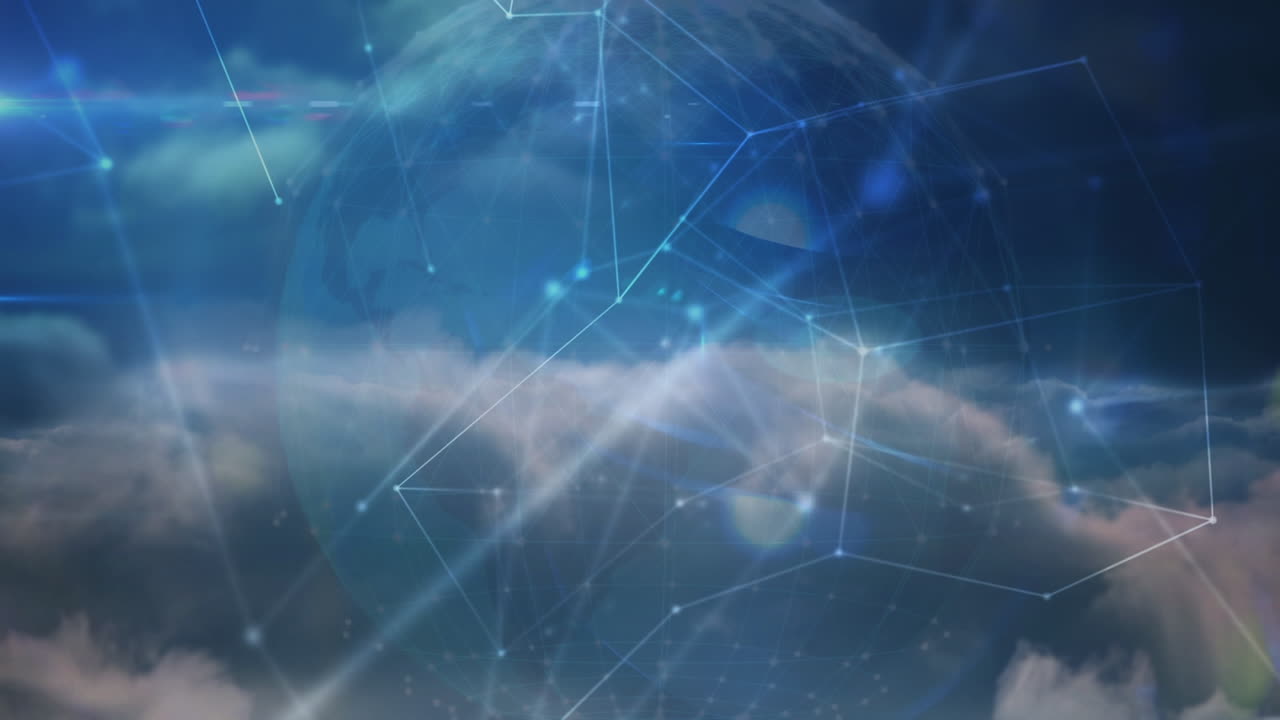 Animation of network of connections over cloudy background
