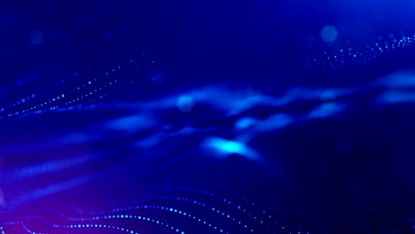 las partículas forman una línea, una cuadrícula de superficie o un misterioso espacio virtual. animación 3d sin costuras como fondo de ciencia ficción digital de partículas brillantes con profundidad de campo, bokeh. cuerdas azules 2